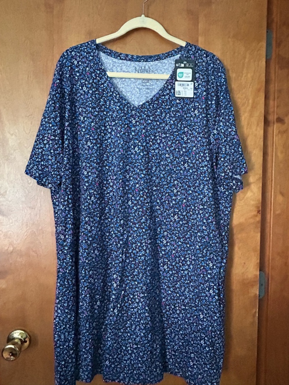 Ulla Popken Navy Mini Floral V‑Neck Midi Dress